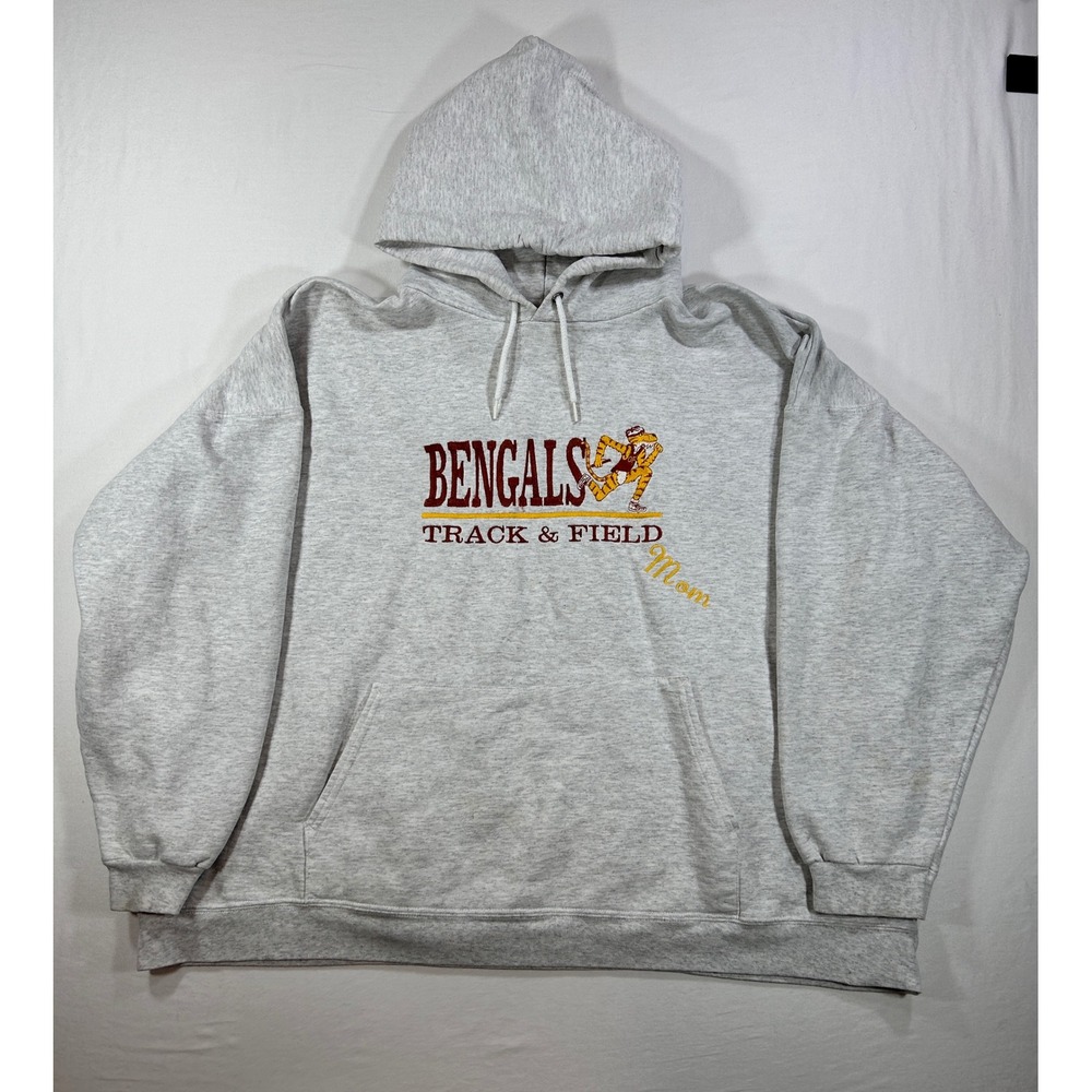 Hanes Ultimate Cotton Bengals Track & Field Mom Hoodie Heather Gray 2XL